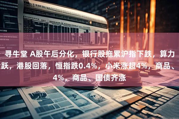 寻牛堂 A股午后分化，银行股拖累沪指下跌，算力产业链活跃，港股回落，恒指跌0.4%，小米涨超4%，商品、国债齐涨